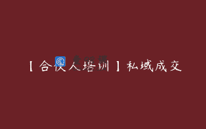 【合伙人培训】私域成交