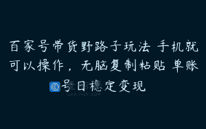 百家号带货野路子玩法 手机就可以操作，无脑复制粘贴 单账号日稳定变现