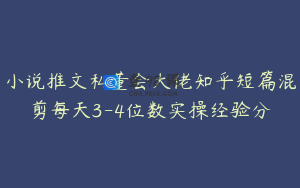 小说推文私董会大佬知乎短篇混剪每天3-4位数实操经验分