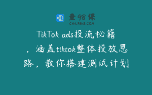 TikTok ads投流秘籍，涵盖tiktok整体投放思路，教你搭建测试计划