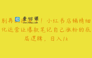 别再乱投流了！小红书店铺精细化运营让爆款笔记自己涨粉的底层逻辑，日入1k