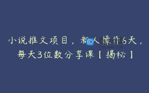 小说推文项目，新人操作6天，每天3位数分享课【揭秘】