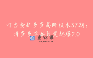 叮当会拼多多高阶技术37期：拼多多单品裂变起爆2.0