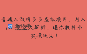 普通人做拼多多虚拟项目，月入1W+复盘大解析，堪称教科书实操玩法！