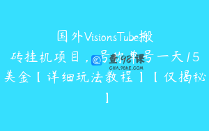 国外VisionsTube搬砖挂机项目，号称单号一天15美金【详细玩法教程】【仅揭秘】