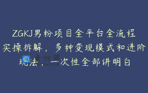 ZGKJ男粉项目全平台全流程实操拆解，多种变现模式和进阶玩法，一次性全部讲明白