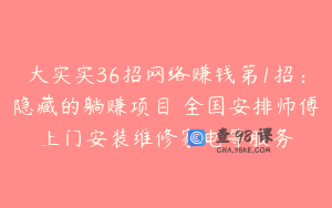 大实实36招网络赚钱第1招：隐藏的躺赚项目 全国安排师傅上门安装维修家电等服务