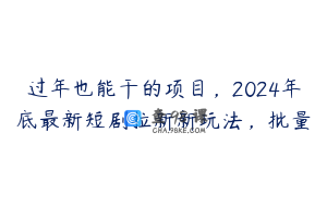 过年也能干的项目，2024年底最新短剧拉新新玩法，批量