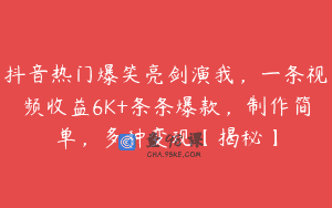 抖音热门爆笑亮剑演我，一条视频收益6K+条条爆款，制作简单，多种变现【揭秘】