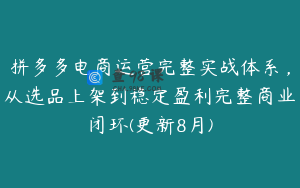 拼多多电商运营完整实战体系，从选品上架到稳定盈利完整商业闭环(更新8月)
