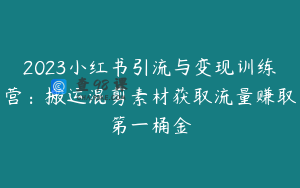 2023小红书引流与变现训练营：搬运混剪素材获取流量赚取第一桶金