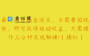 最新国外掘金项目，不需要拍视频，即可获得被动收益，只需操作三分钟实现躺赚!【揭秘】