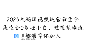 2023大鹏短视频运营最全合集适合0基础小白,短视频潮流热浪等你加入