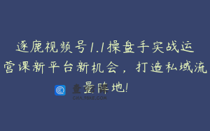 逐鹿视频号1.1操盘手实战运营课新平台新机会,打造私域流量阵地!