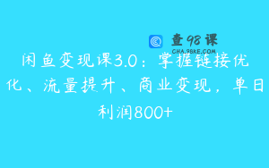 闲鱼变现课3.0：掌握链接优化、流量提升、商业变现，单日利润800+
