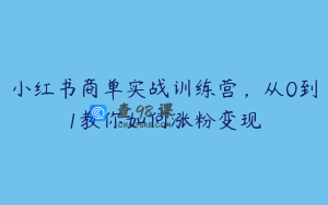 小红书商单实战训练营，从0到1教你如何涨粉变现