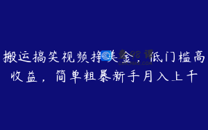 搬运搞笑视频挣美金，低门槛高收益，简单粗暴新手月入上千
