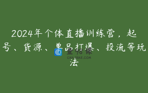 2024年个体直播训练营，起号、货源、单品打爆、投流等玩法
