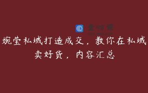 婉莹私域打造成交，教你在私域卖好货，内容汇总