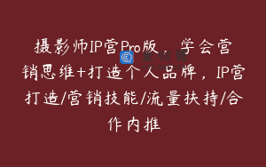 摄影师IP营Pro版，学会营销思维+打造个人品牌，IP营打造/营销技能/流量扶持/合作内推