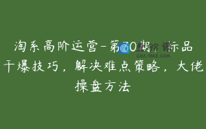 淘系高阶运营-第70期，标品干爆技巧，解决难点策略，大佬操盘方法