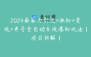 2024最暴力引流+涨粉+变现+养号全自动系统爆粉玩法【项目拆解】