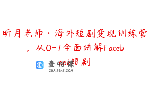 昕月老师·海外短剧变现训练营，从0-1全面讲解Facebook短剧