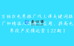万相台无界推广线上课关键词推广和精准人群操作应用，提高无界投产实操运营【22期】
