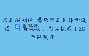 短剧编剧课-爆款短剧创作全流程,干货满满,内容权威【20节视频课】