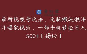 最新视频号玩法，无脑搬运懒洋洋唱歌视频，一部手机轻松日入500+【揭秘】