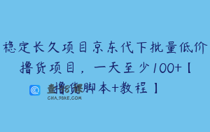 稳定长久项目京东代下批量低价撸货项目，一天至少100+【撸货脚本+教程】