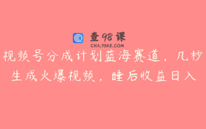视频号分成计划蓝海赛道，几秒生成火爆视频，睡后收益日入