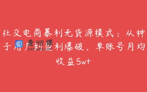 社交电商暴利无货源模式：从种子用户到盈利爆破，单账号月均收益5w+