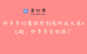 拼多多打爆班原创高阶技术第40期，拼多多全站推广