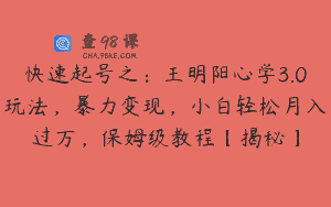 快速起号之：王明阳心学3.0玩法，暴力变现，小白轻松月入过万，保姆级教程【揭秘】