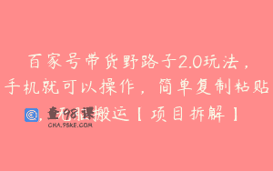 百家号带货野路子2.0玩法，手机就可以操作，简单复制粘贴，无脑搬运【项目拆解】