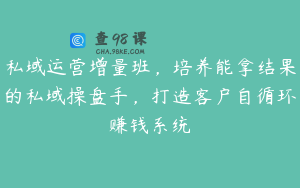 私域运营增量班，培养能拿结果的私域操盘手，打造客户自循环赚钱系统