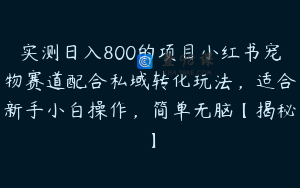 实测日入800的项目小红书宠物赛道配合私域转化玩法,适合新手小白操作,简单无脑【揭秘】