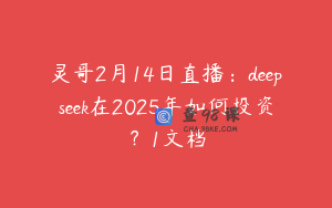 灵哥2月14日直播：deepseek在2025年如何投资？1文档