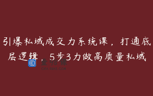 引爆私域成交力系统课，打通底层逻辑，5步3力做高质量私域