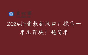 2024抖音最新风口！操作一单几百块！超简单