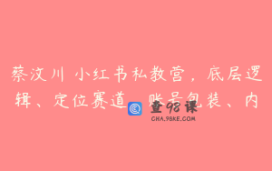 蔡汶川・小红书私教营，底层逻辑、定位赛道、账号包装、内