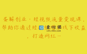 蛋解创业·短视频流量变现课，帮助你通过短视频增加线下收益，打造网红…