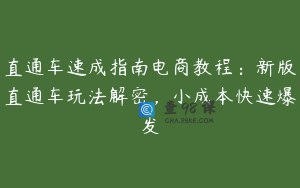 直通车速成指南电商教程：新版直通车玩法解密，小成本快速爆发