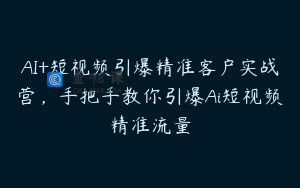 AI+短视频引爆精准客户实战营，手把手教你引爆Ai短视频精准流量