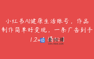 小红书AI健康生活账号，作品制作简单好变现，一条广告到手1.2w【揭秘】