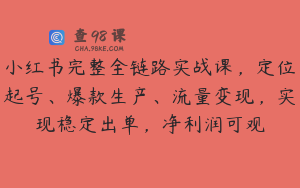 小红书完整全链路实战课，定位起号、爆款生产、流量变现，实现稳定出单，净利润可观