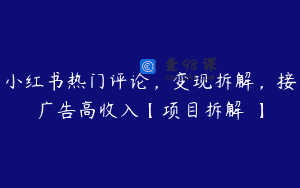 小红书热门评论，变现拆解，接广告高收入【项目拆解 】