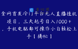 全网首发冷门平台无人直播挂机项目，三天起号日入1000＋，手机电脑都可操作小白轻松上手【揭秘】