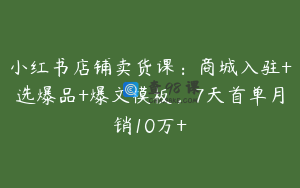 小红书店铺卖货课：商城入驻+选爆品+爆文模板，7天首单月销10万+